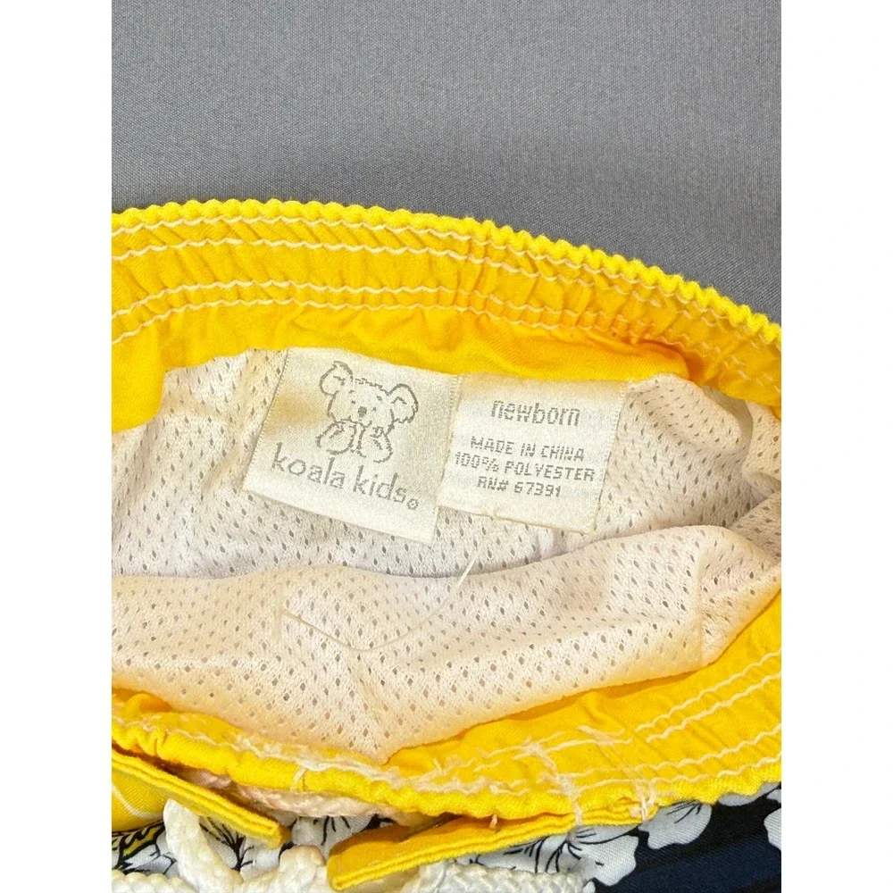 Koala Kids Newborn Swim Trunks Yellow Blue Striped Hibiscus Floral Mesh Lined